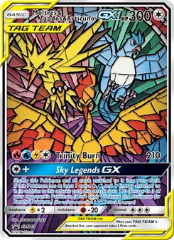 Moltres & Zapdos & Articuno GX — SM Black Star Promos #SM210, 2017. Illustrated by HYOGONOSUKE.