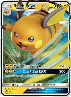 Raichu GX — SM Black Star Promos #SM213, 2017. Illustrated by 5ban Graphics.