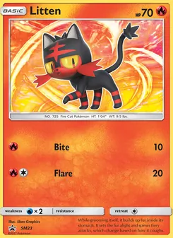 Litten — SM Black Star Promos #SM23, 2017. Illustrated by 5ban Graphics.