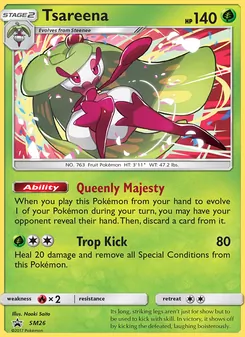 Tsareena — SM Black Star Promos #SM26, 2017. Illustrated by Naoki Saito.