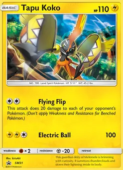 Tapu Koko — SM Black Star Promos #SM31, 2017. Illustrated by kirisAki.