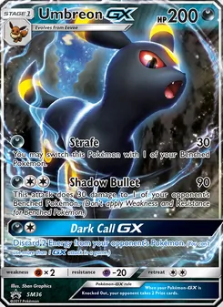 Umbreon GX — SM Black Star Promos #SM36, 2017. Illustrated by 5ban Graphics.