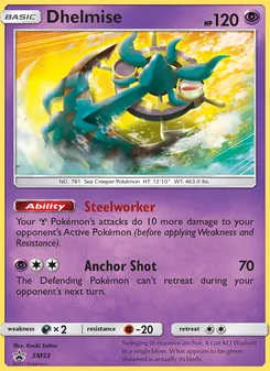 Dhelmise — SM Black Star Promos #SM53, 2017. Illustrated by Kouki Saitou.