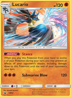 Lucario — SM Black Star Promos #SM54, 2017. Illustrated by Anesaki Dynamic.