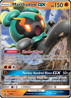 Marshadow GX — SM Black Star Promos #SM59, 2017. Illustrated by 5ban Graphics.