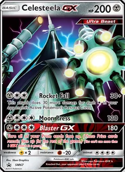 Celesteela GX — SM Black Star Promos #SM67, 2017. Illustrated by 5ban Graphics.