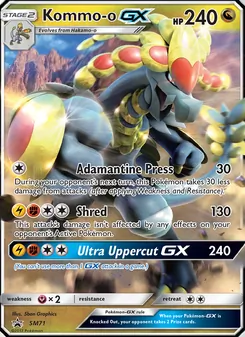 Kommo-o GX — SM Black Star Promos #SM71, 2017. Illustrated by 5ban Graphics.