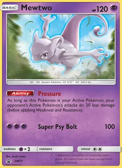 Mewtwo — SM Black Star Promos #SM77, 2017. Illustrated by Kouki Saitou.