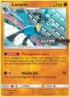Lucario — SM Black Star Promos #SM95, 2017. Illustrated by Mitsuhiro Arita.