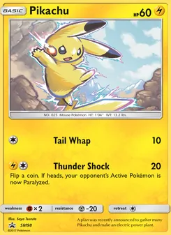 Pikachu — SM Black Star Promos #SM98, 2017. Illustrated by Saya Tsuruta.