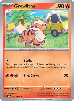 Growlithe — Scarlet & Violet #031, 2023. Illustrated by Tika Matsuno.