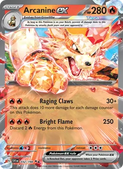 Arcanine ex — Scarlet & Violet #032, 2023. Illustrated by 5ban Graphics.