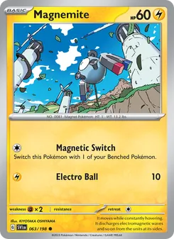 Magnemite — Scarlet & Violet #063, 2023. Illustrated by KIYOTAKA OSHIYAMA.
