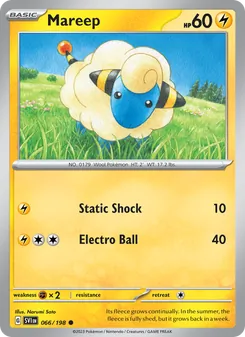 Mareep — Scarlet & Violet #066, 2023. Illustrated by Narumi Sato.