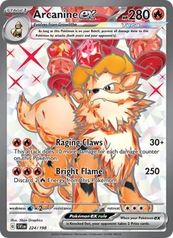 Arcanine ex — Scarlet & Violet #224, 2023. Illustrated by 5ban Graphics.