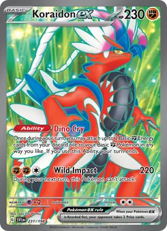 Koraidon ex — Scarlet & Violet #231, 2023. Illustrated by aky CG Works.