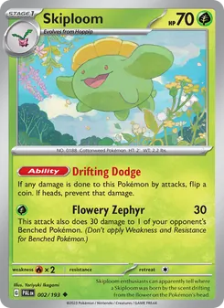 Skiploom — Paldea Evolved #002, 2023. Illustrated by Yoriyuki Ikegami.