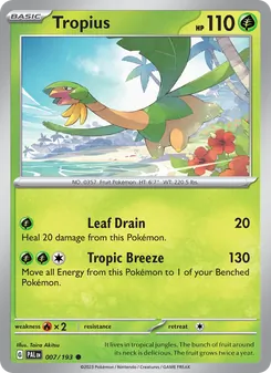Tropius — Paldea Evolved #007, 2023. Illustrated by Taira Akitsu.