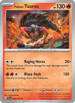 Paldean Tauros — Paldea Evolved #028, 2023. Illustrated by AKIRA EGAWA.