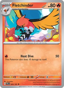 Fletchinder — Paldea Evolved #029, 2023. Illustrated by kurumitsu.