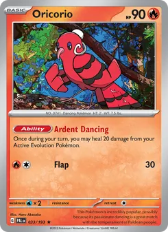 Oricorio — Paldea Evolved #033, 2023. Illustrated by Haru Akasaka.