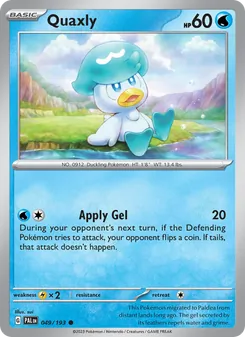 Quaxly — Paldea Evolved #049, 2023. Illustrated by sui.