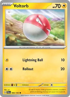 Voltorb — Paldea Evolved #066, 2023. Illustrated by sui.