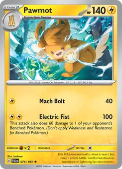 Pawmot — Paldea Evolved #076, 2023. Illustrated by kodama.