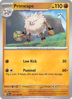 Primeape — Paldea Evolved #107, 2023. Illustrated by Shin Nagasawa.