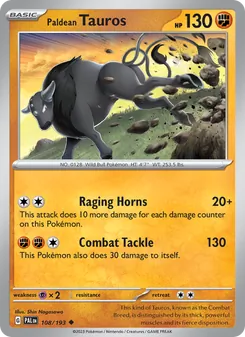 Paldean Tauros — Paldea Evolved #108, 2023. Illustrated by Shin Nagasawa.