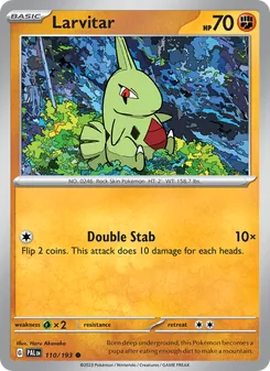 Larvitar — Paldea Evolved #110, 2023. Illustrated by Haru Akasaka.