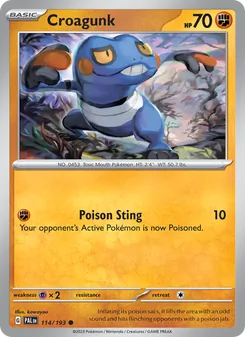 Croagunk — Paldea Evolved #114, 2023. Illustrated by kawayoo.