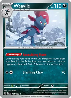 Weavile — Paldea Evolved #134, 2023. Illustrated by saino misaki.