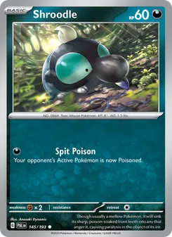 Shroodle — Paldea Evolved #145, 2023. Illustrated by Anesaki Dynamic.