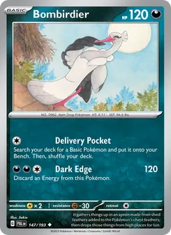 Bombirdier — Paldea Evolved #147, 2023. Illustrated by Sekio.