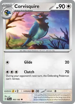 Corvisquire — Paldea Evolved #165, 2023. Illustrated by sui.