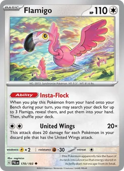 Flamigo — Paldea Evolved #170, 2023. Illustrated by nagimiso.