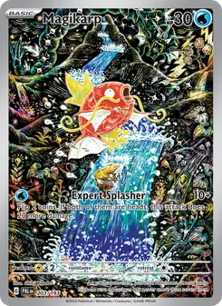 Magikarp — Paldea Evolved #203, 2023. Illustrated by Shinji Kanda.