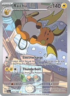 Raichu — Paldea Evolved #211, 2023. Illustrated by Toshinao Aoki.