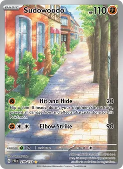 Sudowoodo — Paldea Evolved #219, 2023. Illustrated by Narumi Sato.