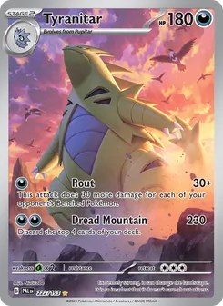Tyranitar — Paldea Evolved #222, 2023. Illustrated by Nurikabe.