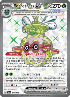 Forretress ex — Paldea Evolved #230, 2023. Illustrated by 5ban Graphics.