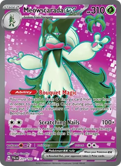 Meowscarada ex — Paldea Evolved #231, 2023. Illustrated by 5ban Graphics.