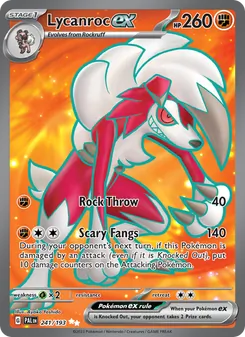 Lycanroc ex — Paldea Evolved #241, 2023. Illustrated by Ayaka Yoshida.