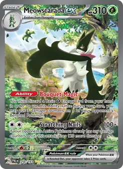 Meowscarada ex — Paldea Evolved #256, 2023. Illustrated by Kouki Saitou.