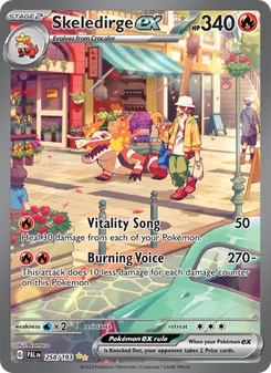 Skeledirge ex — Paldea Evolved #258, 2023. Illustrated by kantaro.