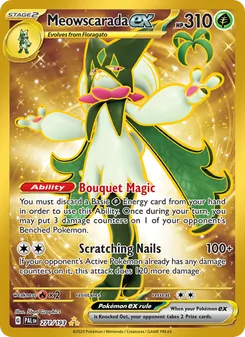 Meowscarada ex — Paldea Evolved #271, 2023. Illustrated by 5ban Graphics.