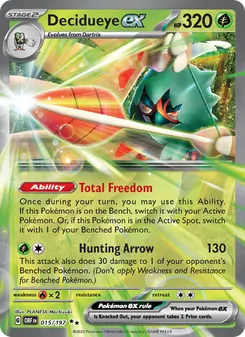 Decidueye ex — Obsidian Flames #015, 2023. Illustrated by PLANETA Mochizuki.