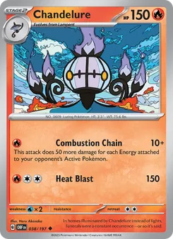 Chandelure — Obsidian Flames #038, 2023. Illustrated by Haru Akasaka.