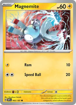 Magnemite — Obsidian Flames #063, 2023. Illustrated by Masakazu Fukuda.